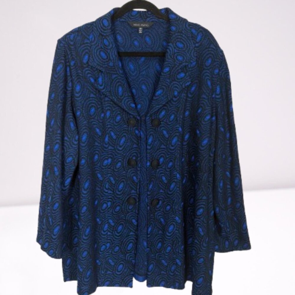 Ming Wang Intarsia Knit Cardigan Jacket Decorative Buttons Size 3X Black/Blue